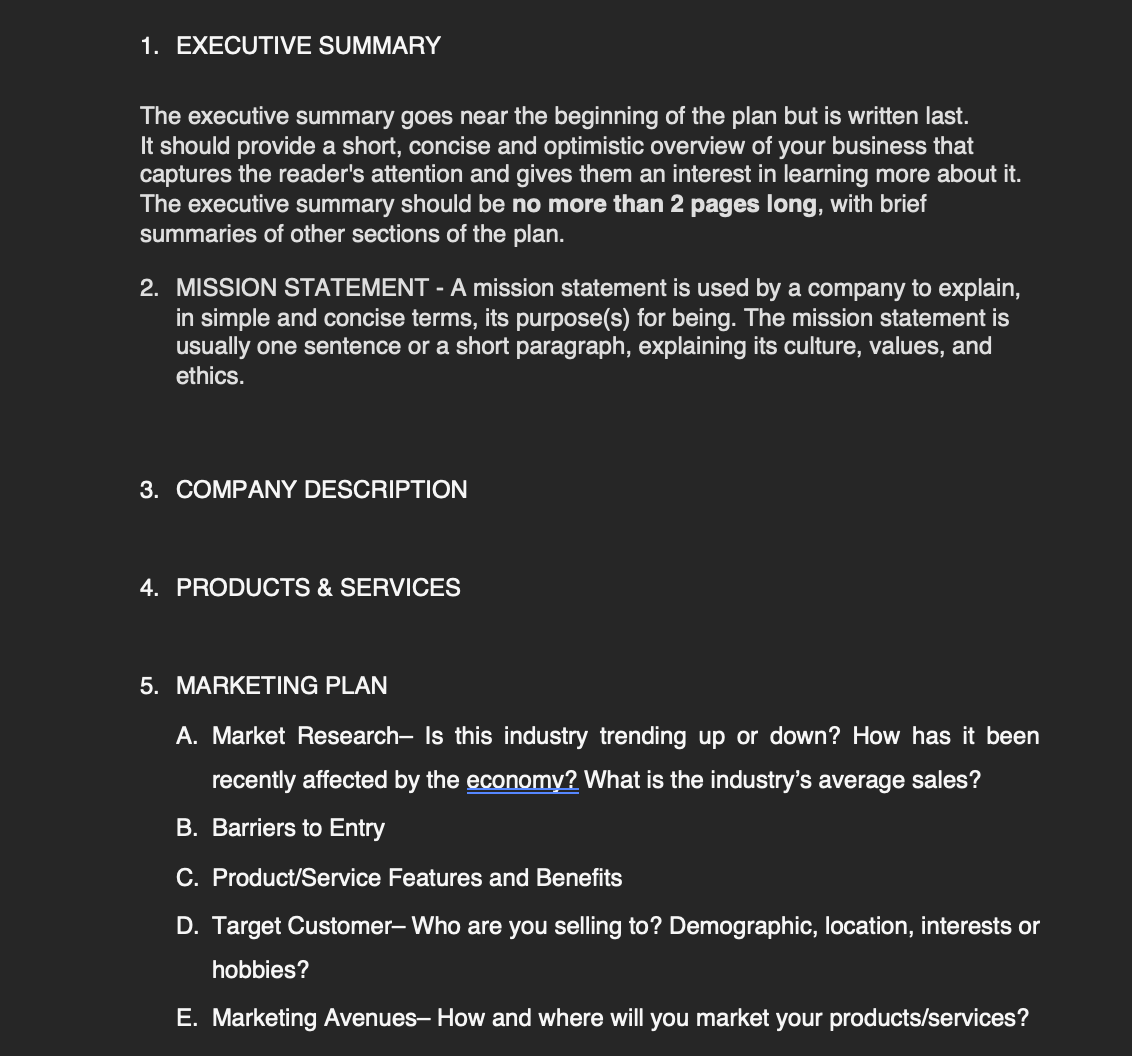 Bullpen Business Plan Template (Editable Document)